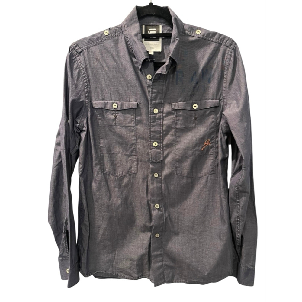 G-Star Raw Athan Men's Long Sleeve Button Down Shirt Logo Embroidery Size Medium